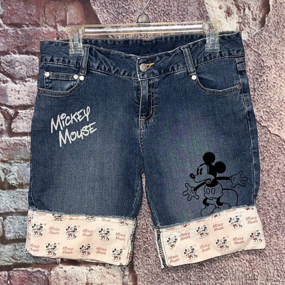 Disney Mickey Mouse Cuffed Blue Jean Shorts Size Small 3/5 HTF